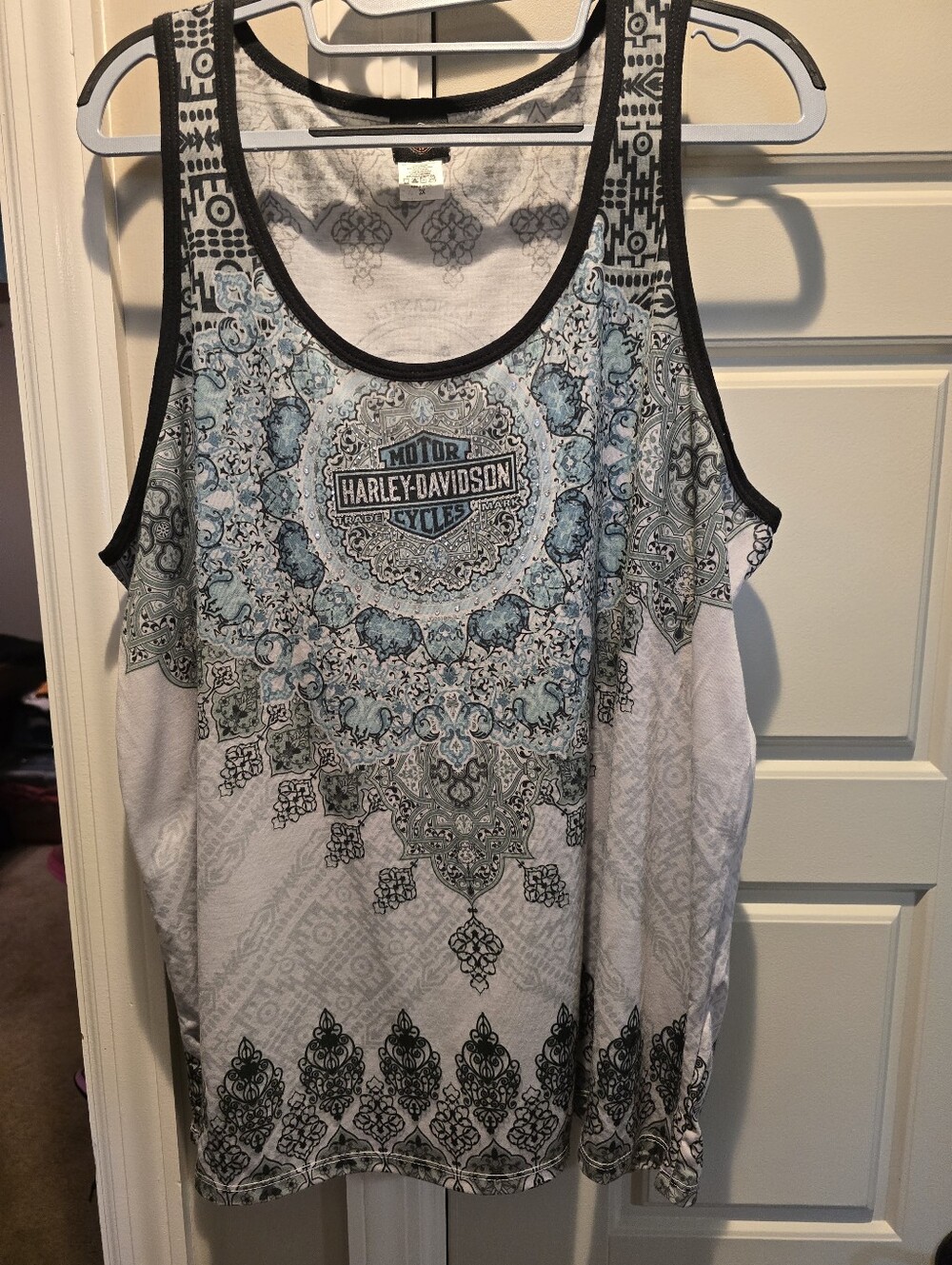 Harley-Davidson Black, Gray & Blue Paisley Graphic Tank 2X Lancaster HD